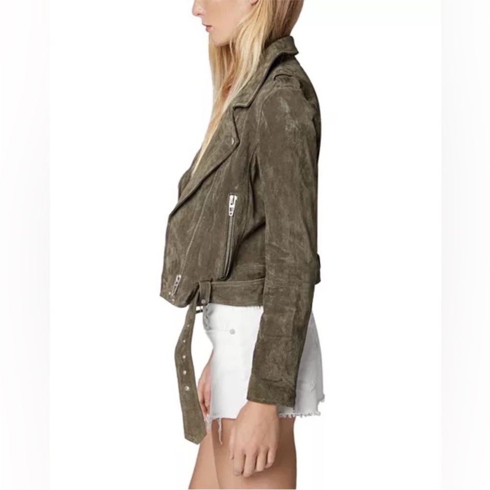 BLANKNYC Herb Green Suede Moto Jacket Belted Biker Leather Jacket M NWOT - Picture 5 of 16